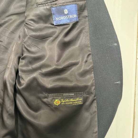 Nordstrom Loro Piana Camel Hair Sport Coat 46L Black Two Button Blazer Suit - Picture 3 of 7